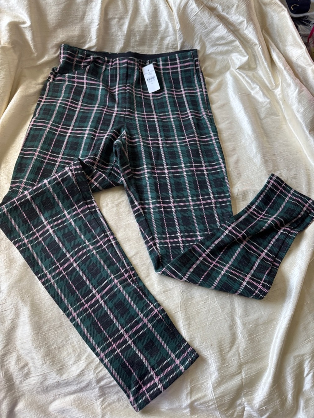 Ann Taylor Green, Black & Pink Plaid Leggings